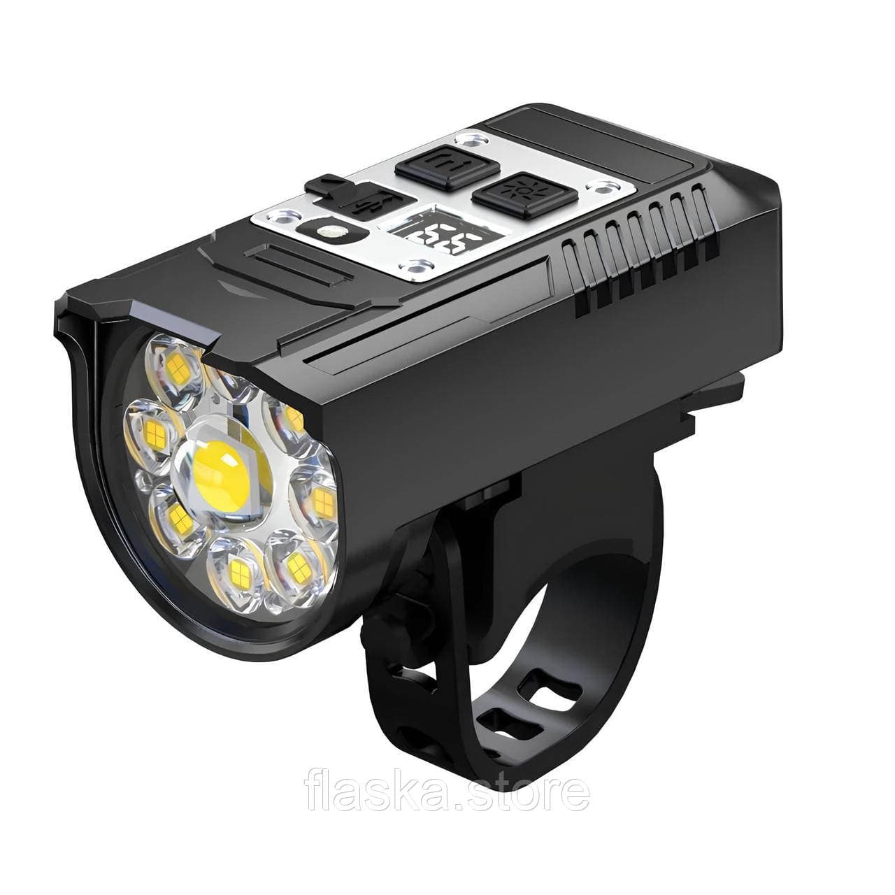 Велосипедний ліхтар (велофара) 9 LED з дисплеєм та сенсором світла